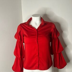 Ina Scarlet Blouse with Dramatic Sleeves